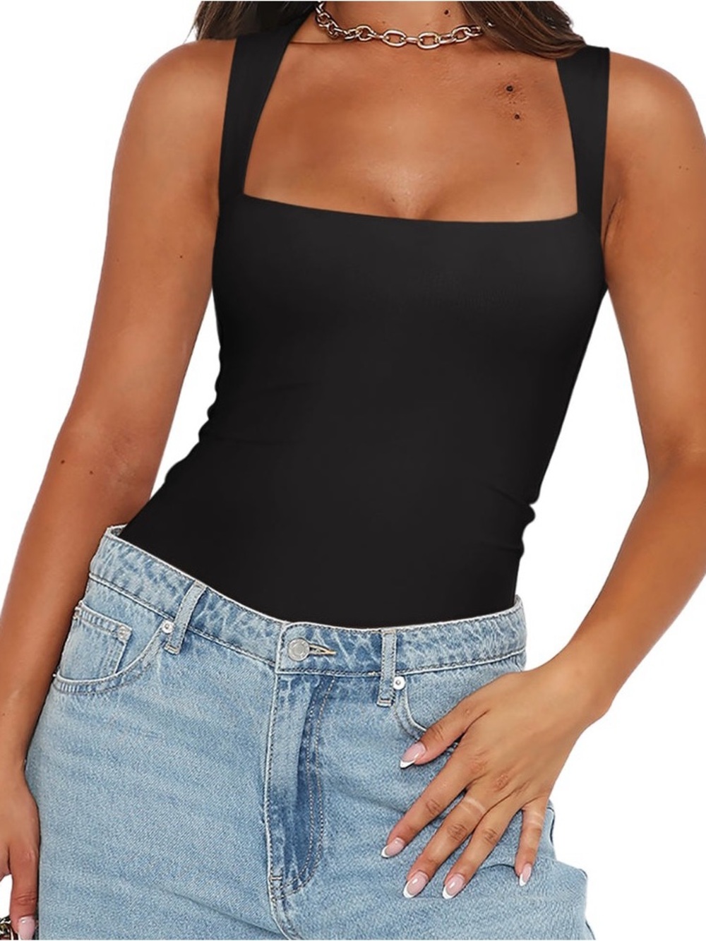 ReoRia Black Square Neck Tank Top